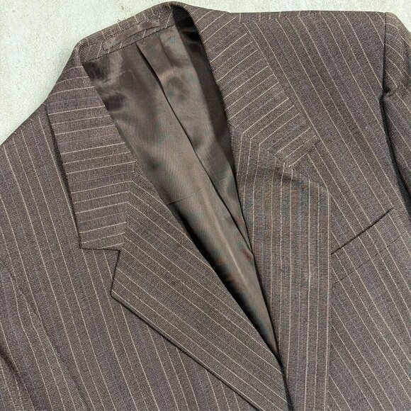 Vintage Oakton Suit 2pc Striped Wool Brown 40 S 32x27 - Picture 5 of 14
